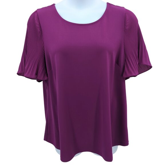 Adrianna Papell Top Womens Size 1X Purple Flutter Sleeve Pleated Summer Dressy - Picture 1 of 12